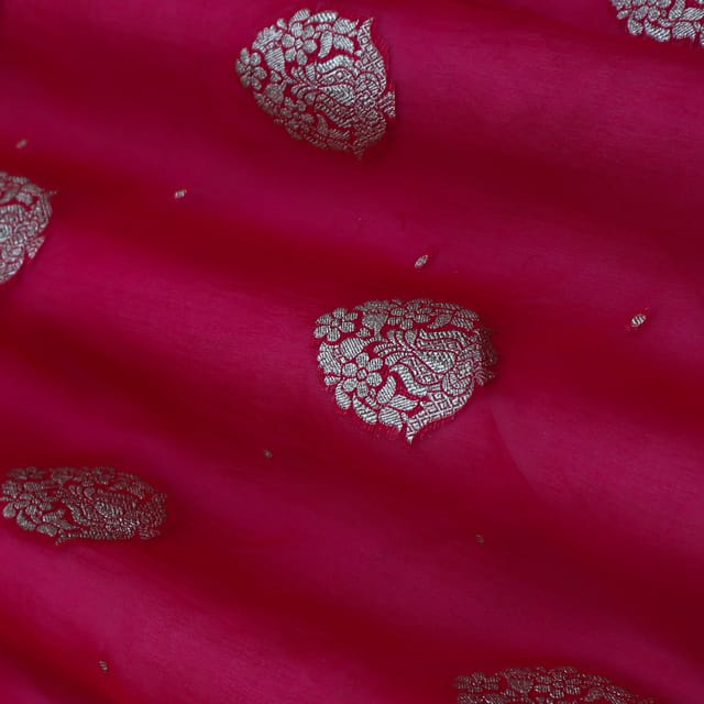Magenta Pink Jacquard Weave Organza Fabric