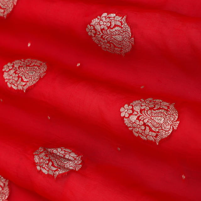 Crimson Red Jacquard Weave Organza Fabric