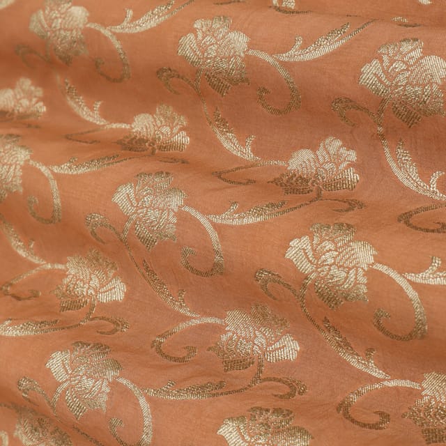 Peach Jacquard Weave Dola Silk Fabric