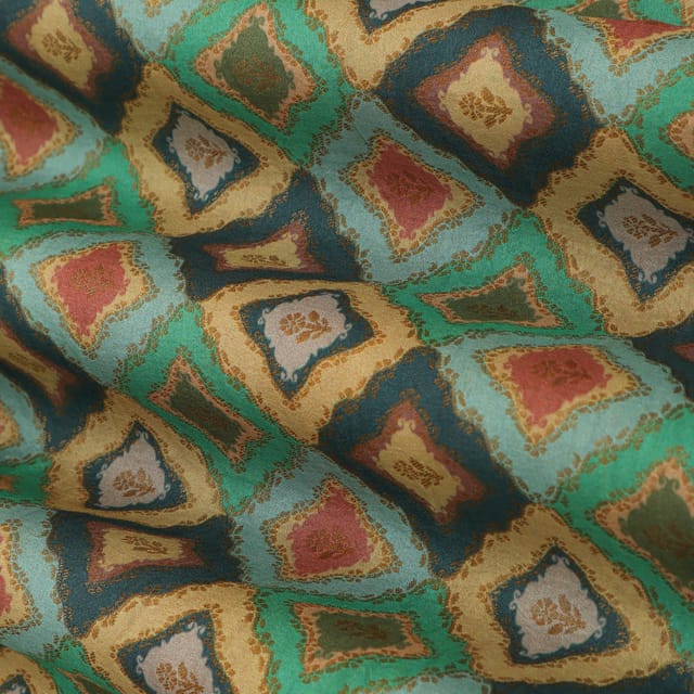 Mint Green Jacquard Weave Dola Silk Fabric