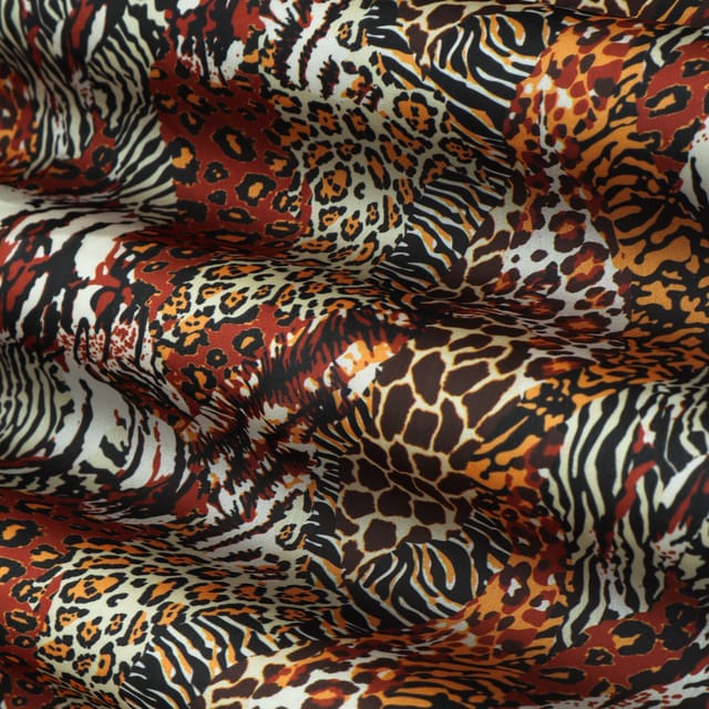 Dark Brown Mixed Animal Print Tabby Silk Fabric