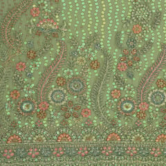 Olive Green Sequins Embroidery Net
