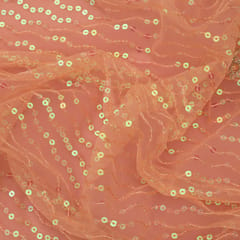 Peach Sequins Embroidery Net