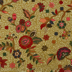 Mustard Yellow Georgette Sequins Embroidery Fabric