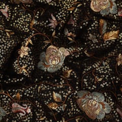 Charcoal Black Georgette Sequins Embroidery Fabric