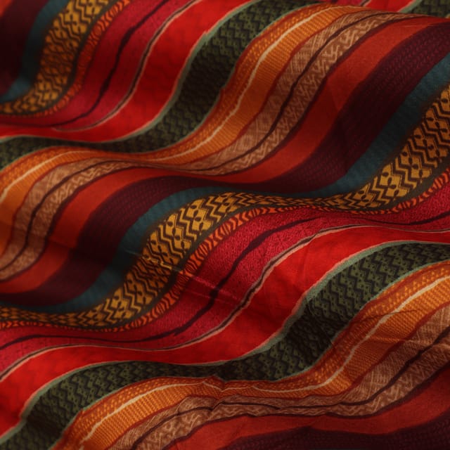 Vibrant Multicloured Stripe Print Tussar Silk Fabric