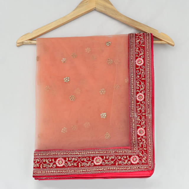 Blush Pink Sequins Embroidery Unfinished net Dupatta