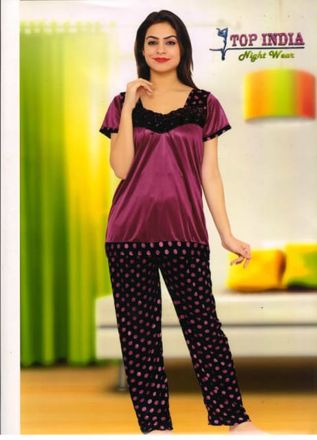 Rs 273/Piece-Sifti Sales Satin Half Sleeves Printed Night Suit for Women free size Set Of 3