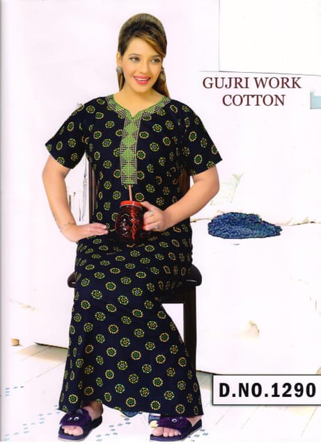 Rs 289/Piece- Sifti Sales Gujjri cotton V Neck Printed Full Flare NightGown for Women free size Set Of 3