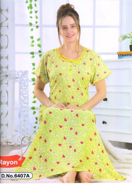 Rs 630/Piece- Sifti Sales Reyon Round Neck Printed Full Flare NightGown for Women free size Set Of 2