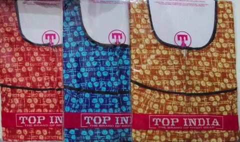 Rs 205/Piece- Sifti Sales Jaipuria cotton Round Neck Jaipuri Mix Print Full Flare NightGown for Women Free Size Set Of 3