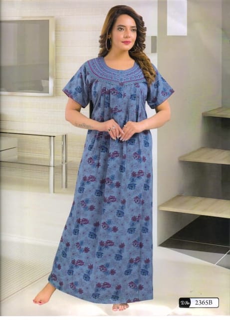 Rs 572/Piece- Sifti Sales Crush cotton Round Neck Printed Full Flare NightGown for Women free size Set Of 3