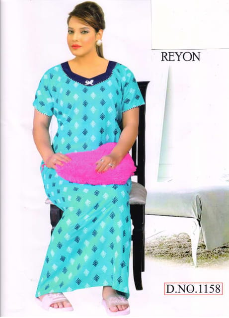 Rs 320/Piece- Sifti Sales Reyon cotton Round Neck Printed Full Flare NightGown for Women free size Set Of 3