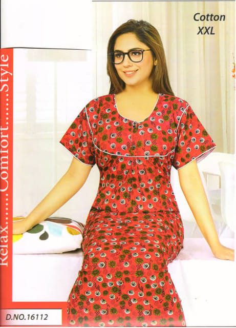 Rs 257/Piece- Sifti Sales Cotton Round Neck Printed Full Flare NightGown for Women for 2xl Set Of 5
