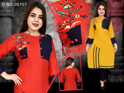 Rs 268/Piece - SITK-99 Rayon Embroidered Work Knee Length Straight Kurti for Women Set Of 4, D00707