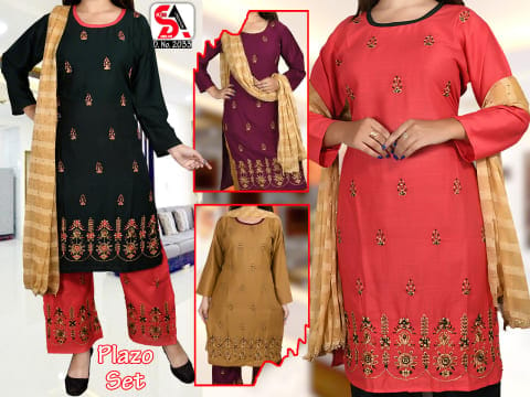 Rs 457/Piece - SITK-99 Rayon Embroidered Work Straight Kurta Set for Women Set Of 4, D2033