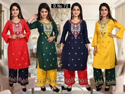 Rs 419/Piece - SITK-99 Rayon Embroidered Work Straight Kurta Set for Women Set Of 4, NPD72