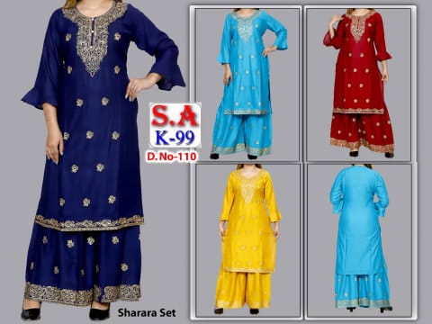 Rs 457/Piece - SITK-99 Rayon Embroidered Work Straight Kurta Set for Women Set Of 5, DN110