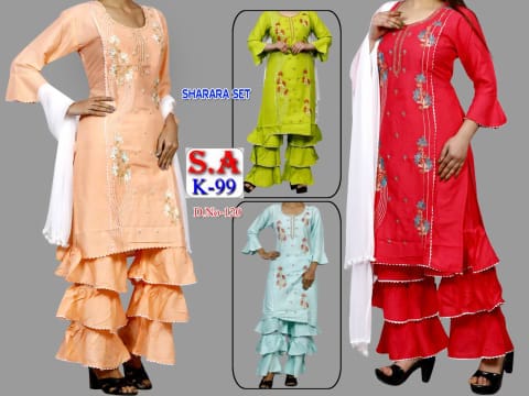Rs 488/Piece - SITK-99 Rayon Embroidered Work Straight Kurta Set for Women Set Of 5, DN120