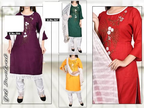 Rs 509/Piece - SITK-99 Rayon Hand Work Embroidery Straight Kurta Set for Women Set Of 5, DN567