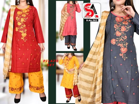 Rs 478/Piece - SITK-99 Rayon Embroidered Work Straight Kurta Set for Women Set Of 4, DN563