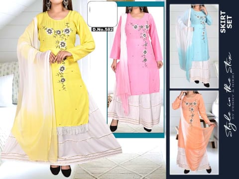 Rs 572/Piece - SITK-99 Rayon Hand Work Embroidery Straight Kurta Set for Women Set Of 5, SKDN582