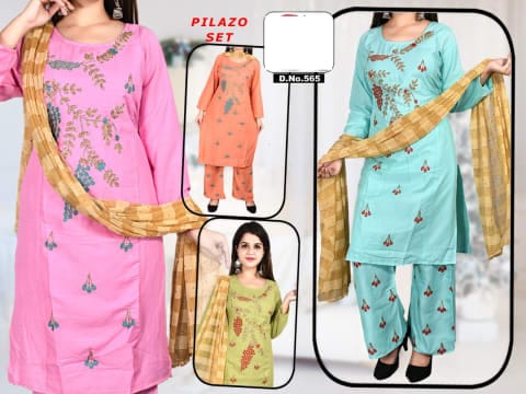 Rs 478/Piece - SITK-99 Rayon Embroidered Work Straight Kurta Set for Women Set Of 4, DN565