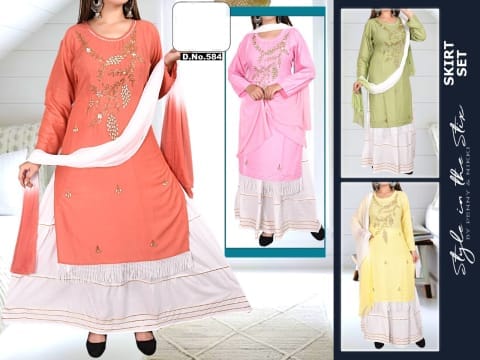 Rs 572/Piece - SITK-99 Rayon Hand Work Embroidery Straight Kurta Set for Women Set Of 5, SKDN584