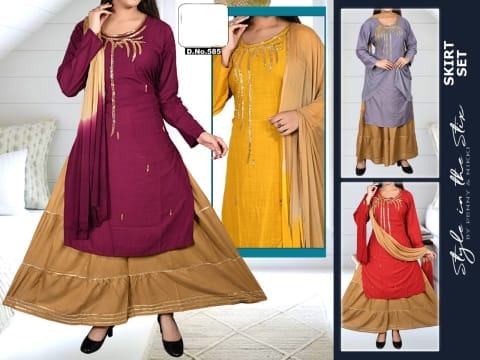 Rs 567/Piece - SITK-99 Rayon Hand Work Embroidery Straight Kurta Set for Women Set Of 5, DN585