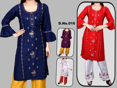 Rs 394/Piece - SITK-99 Rayon Embroidered Work Straight Kurta Set for Women Set Of 5, DN16