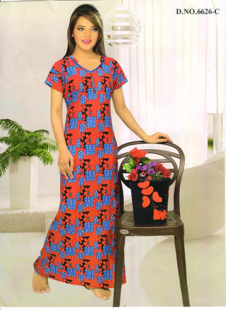 Rs 320/Piece - Sifti Sales Shinkar V Neck Printed Full Flare NightGown for Women Set Of 2