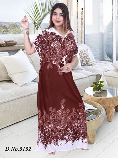 Rs 226/Piece - Sifti Sales Satin V Neck Printed Kaftan NightGown for Women Set Of 3