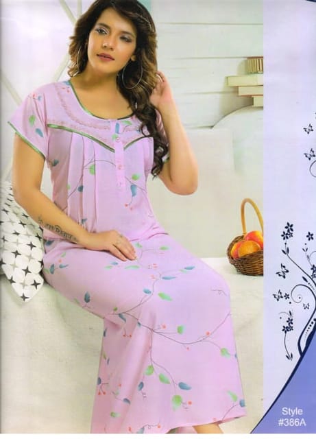Rs 641/Piece - Sifti Sales Reyon V Neck Printed A-line NightGown for Women Set Of 2