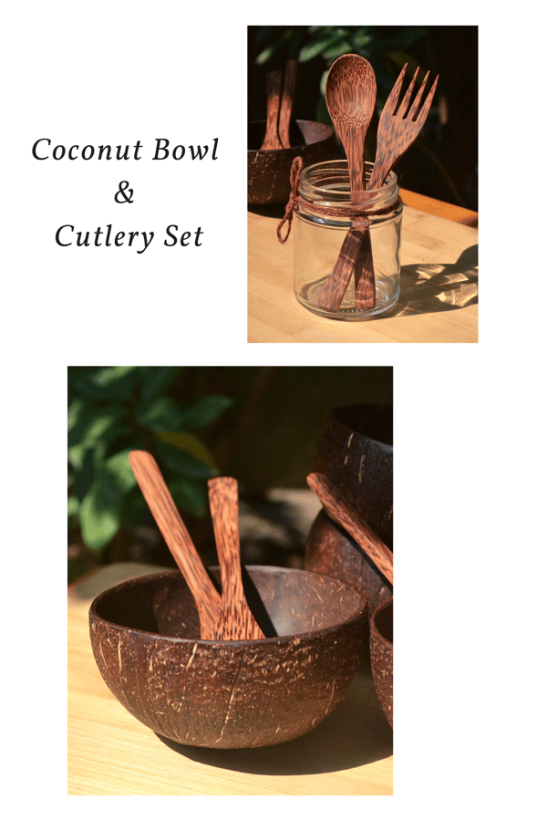 Coconut Bowl & Cutlery Set Combo