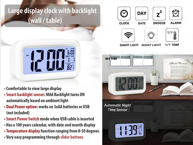Large Display Clock With Backlight (Wall / Table)