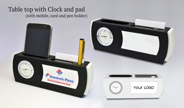 Table Top With Clock And Pad (With Mobile,Card And Pen Holder)