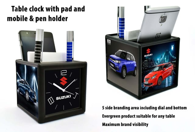 Table Clock With Pad And Mobile Holder (4 Side Branding Area)