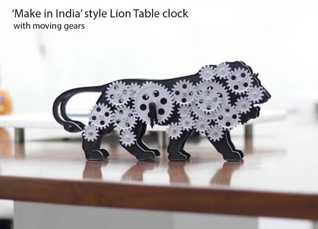 Make In India Lion Table Clock With Moving Gears
