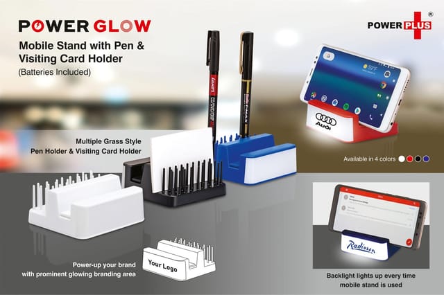 Powerglow Mobile Stand With Pen And Visiting Card Holder (Grass Style)