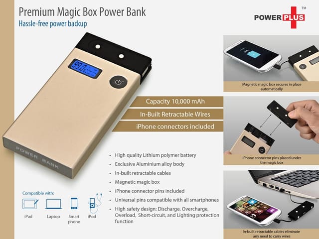Magic Box Premium Power Bank (10000 MAh) (In-Built Cables) (For All Smartphone