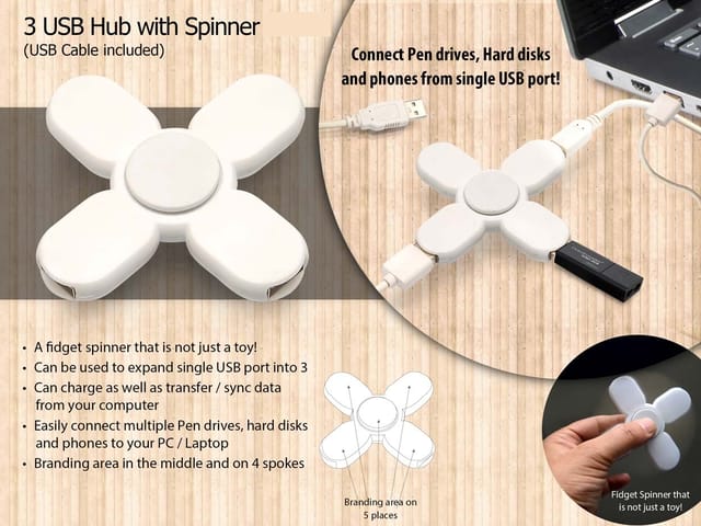 3 USB Hub With Spinner (Cable Included)