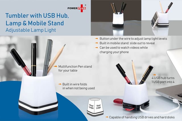 Tumbler With Usb Hub, Lamp And Mobile Stand (Adjustable Lamp Light)