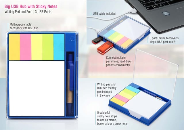 Big USB Hub With Sticky Notes, Writing Pad And Pen | 3 USB Ports