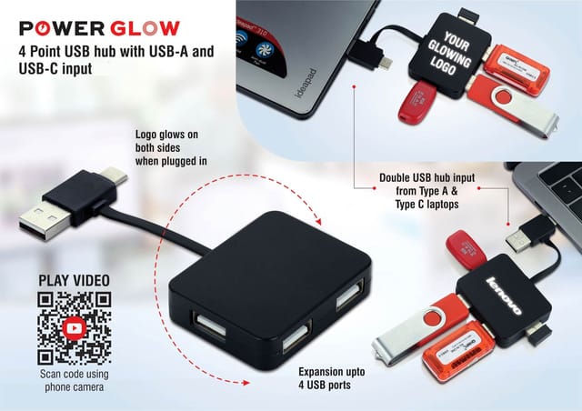 PowerGlow 4 Point USB Hub With USB-A And USB-C Input | 4 USB Ports