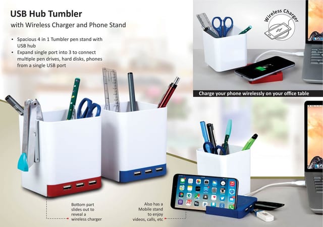 USB Hub Tumbler With Wireless Charger And Phone Stand