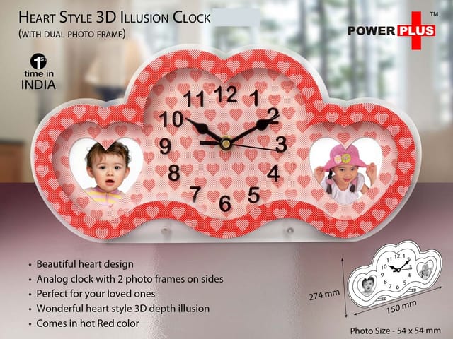 Heart Style 3D Illusion Clock With Dual Photo Frame