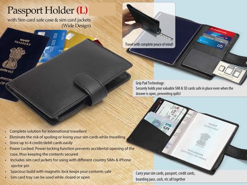 Passport Holder With Sim Card Safe Case & Sim Card Jackets (L) (Wide Design)
