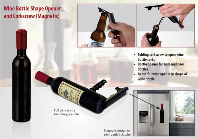 Wine Bottle Shape Opener And Corkscrew (Magnetic)