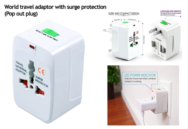 World Travel Adaptor With Surge Protection | Pop Out Plug (Square)