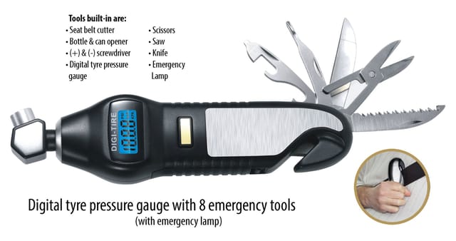 Digital Tyre Pressure Gauge With 7 Emergency Tools